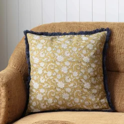 Graham & Green Cotton Block Printed Square Cushions with tassel trim