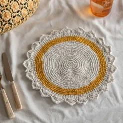 Graham & Green Cream and Mustard Crochet Round Placemat