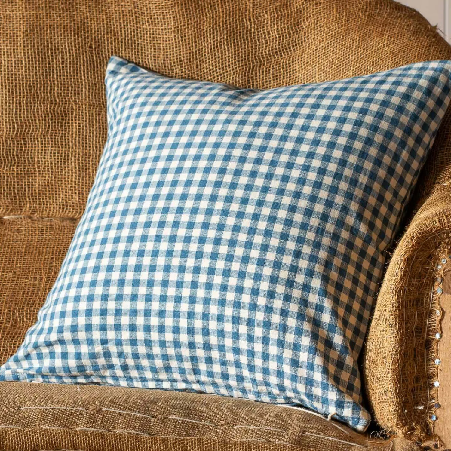 Graham & Green Dark Blue Gingham Square Cushion