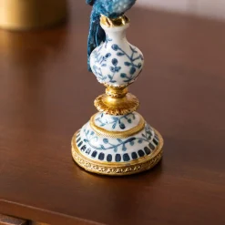 Graham & Green Delft Blue Ceramic Parrot Candle Holder