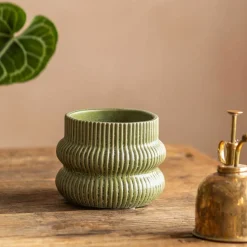 Graham & Green Distressed Green Fluted Plant Pots