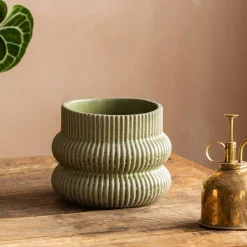 Graham & Green Distressed Green Fluted Plant Pots