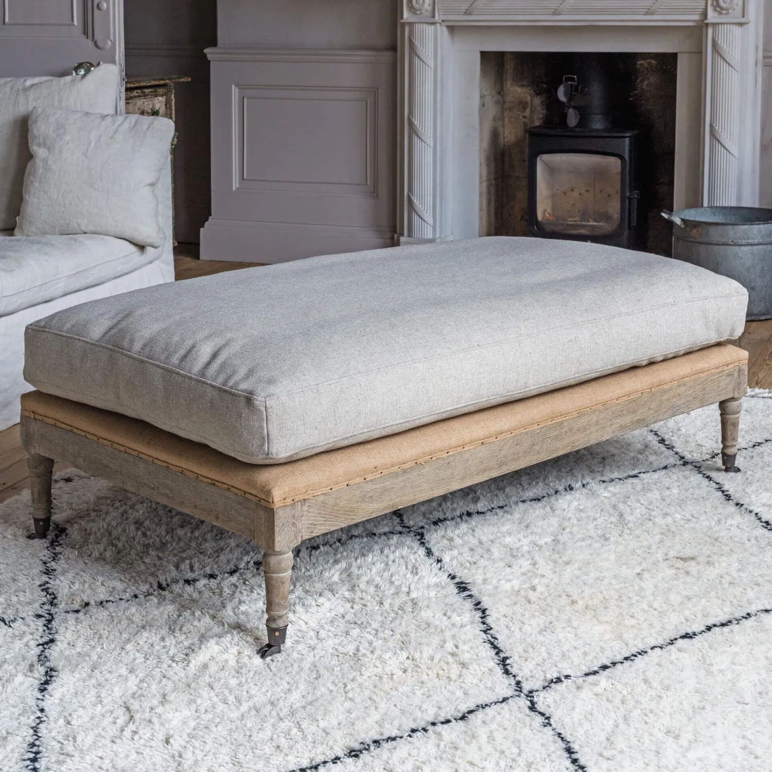 Graham & Green Duke Natural Linen Ottoman