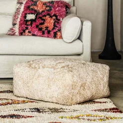 Graham & Green Eggshell Curly Sheepskin Pouffe