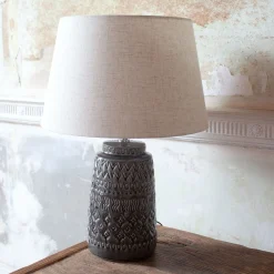 Graham & Green Embossed Ceramic Bedside Lamp with Shade