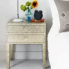 Graham & Green Embossed White Metal Bedside Table