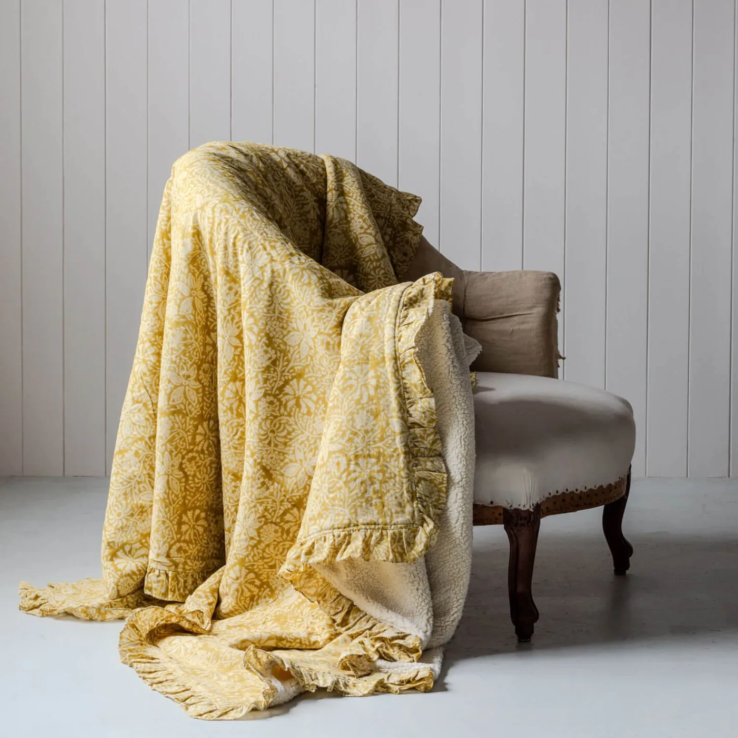 Graham & Green Esme Floral Block Printed Sherpa Throw