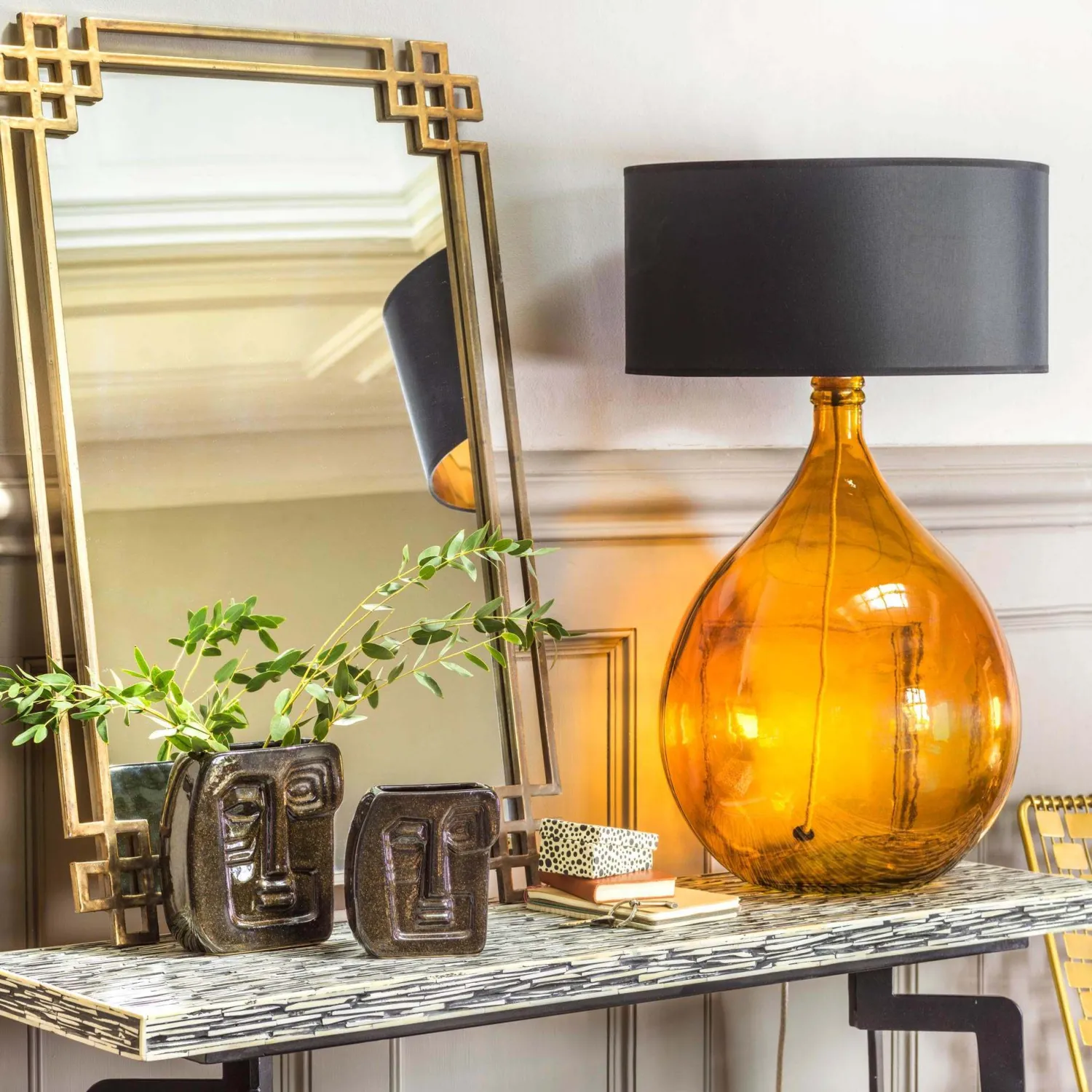 Graham & Green Extra Large Round Amber Glass Lamp