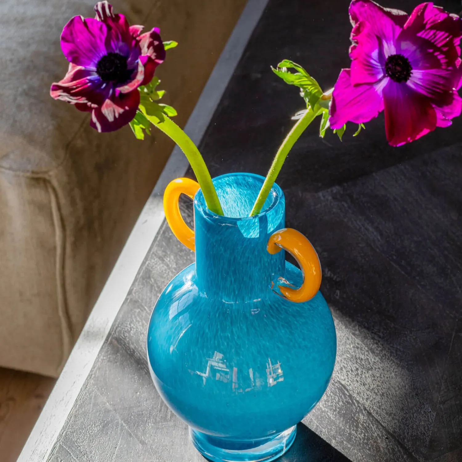 Graham & Green Fiesta Blue and Yellow Vase