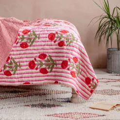 Graham & Green Floral and Pink Stripe Reversible King Size Quilt