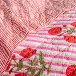 Graham & Green Floral and Pink Stripe Reversible King Size Quilt