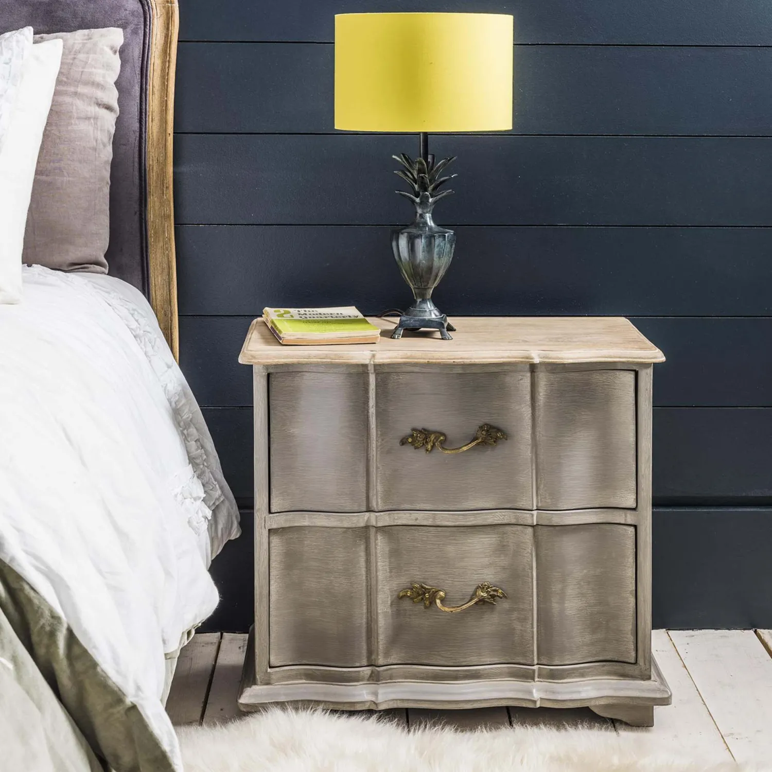 Graham & Green Florence Grey Wooden Bedside Table