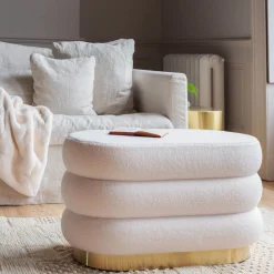 Graham & Green Gio White Teddy Ottoman