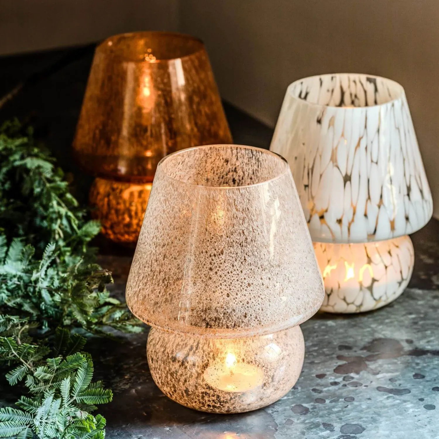 Graham & Green Glass Mushroom Tealight Holders