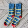 Graham & Green Gold and Blue Striped Slipper Socks