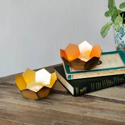 Graham & Green Gold and Copper Lotus Tea Light Holder
