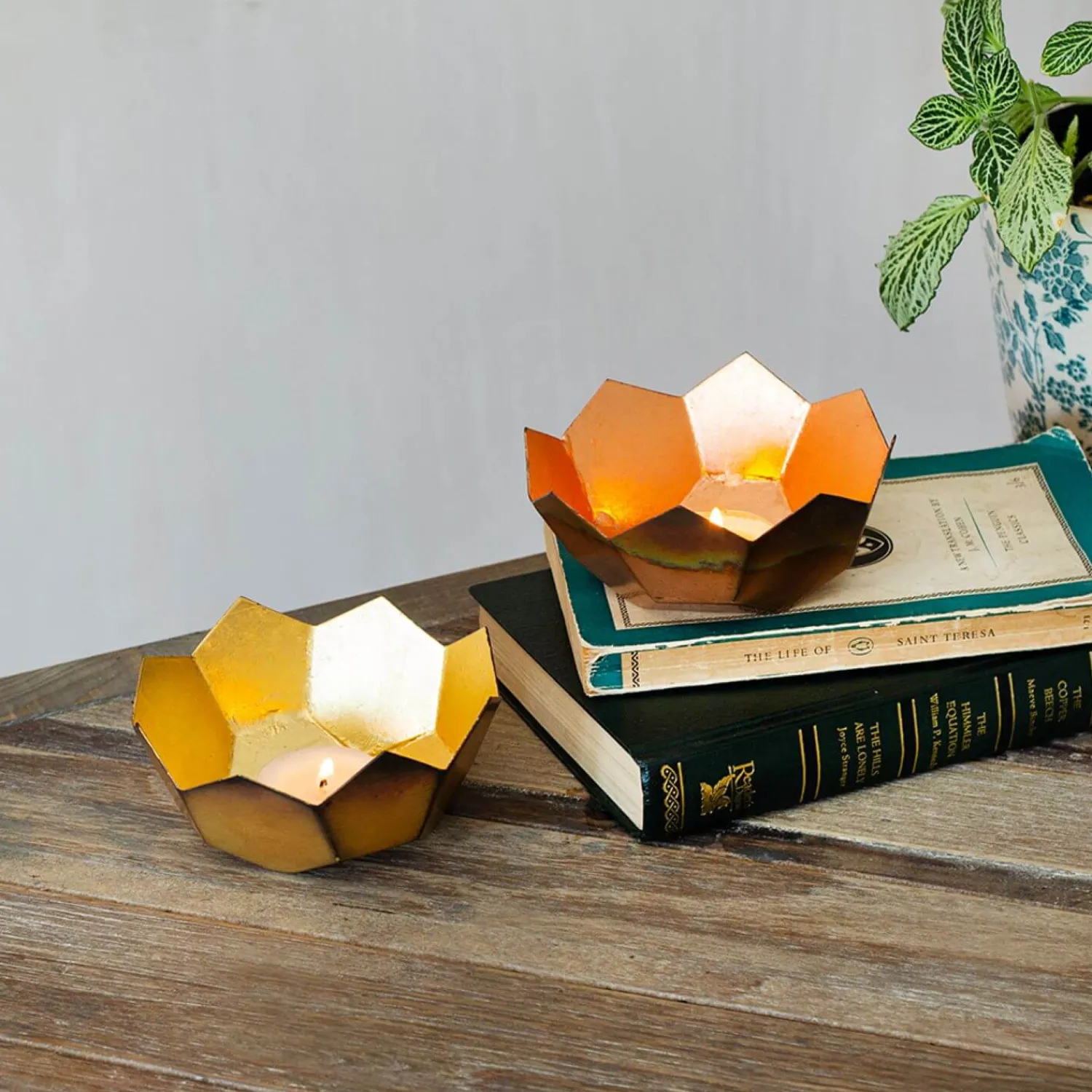 Graham & Green Gold and Copper Lotus Tea Light Holder