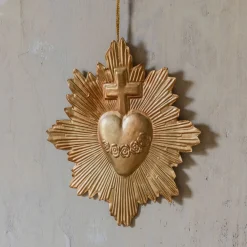 Graham & Green Gold Heart and Cross Wall Decoration