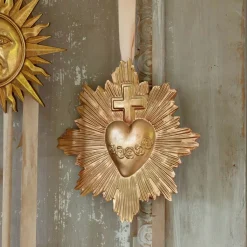 Graham & Green Gold Heart and Cross Wall Decoration