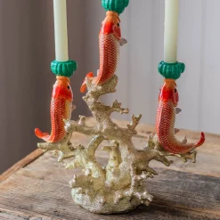 Graham & Green Goldfish on Coral Ceramic Candleabra