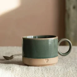 Graham & Green Green and Brown Stoneware Mug with Heart Detail