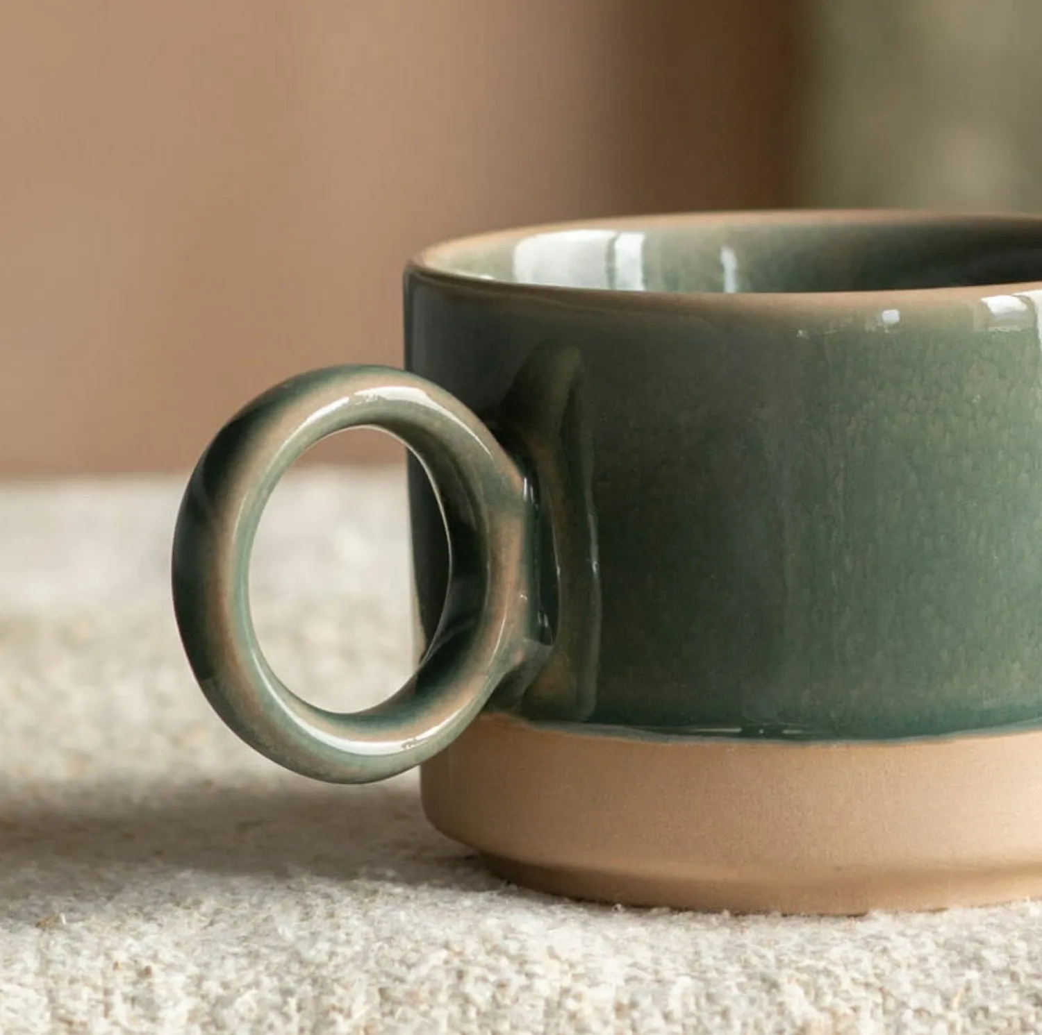 Graham & Green Green and Brown Stoneware Mug with Heart Detail