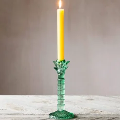 Graham & Green Green Glass Palm Tree Candle Holder