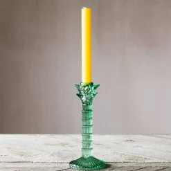 Graham & Green Green Glass Palm Tree Candle Holder