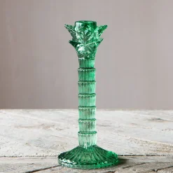 Graham & Green Green Glass Palm Tree Candle Holder