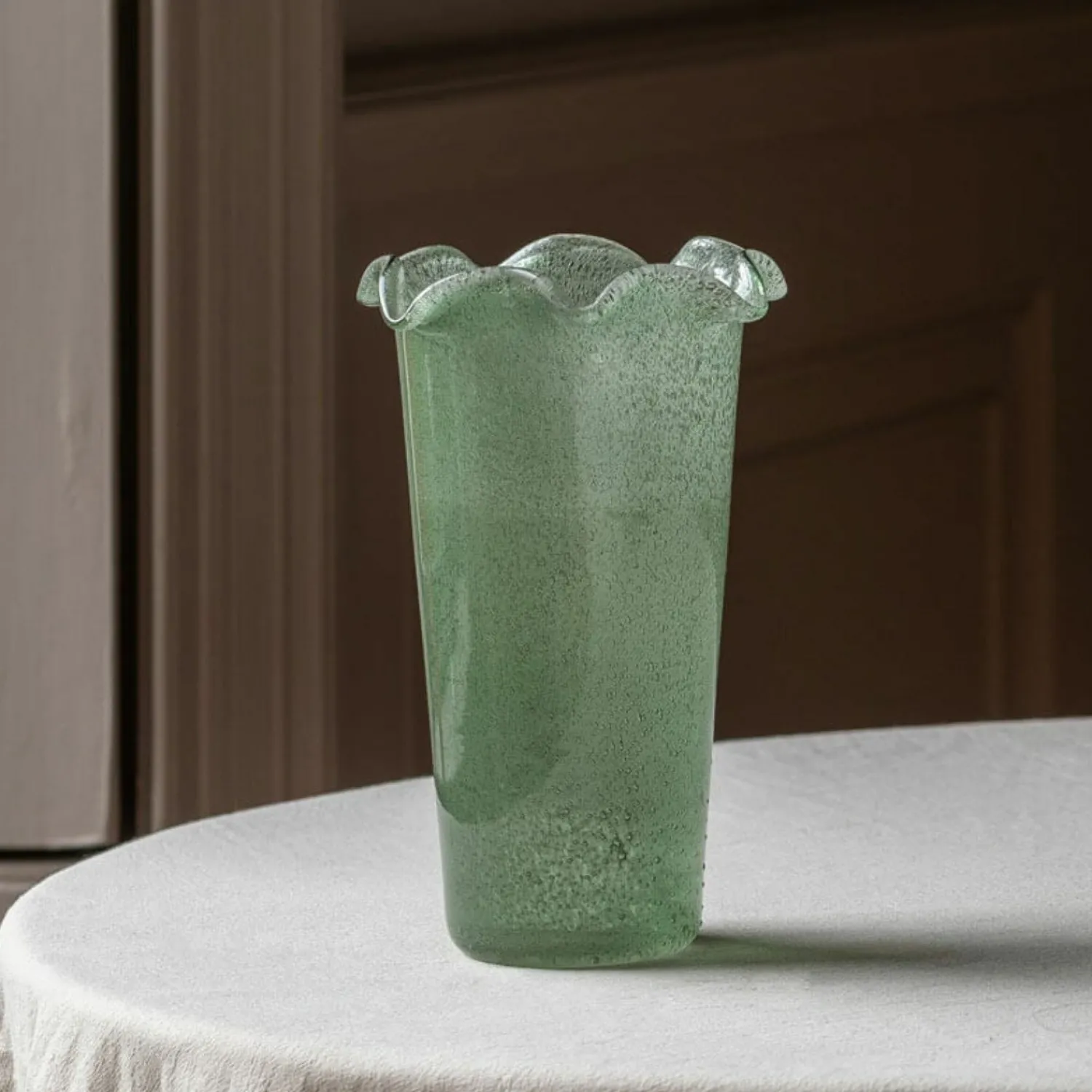 Graham & Green Green Glass Ruffle Vase