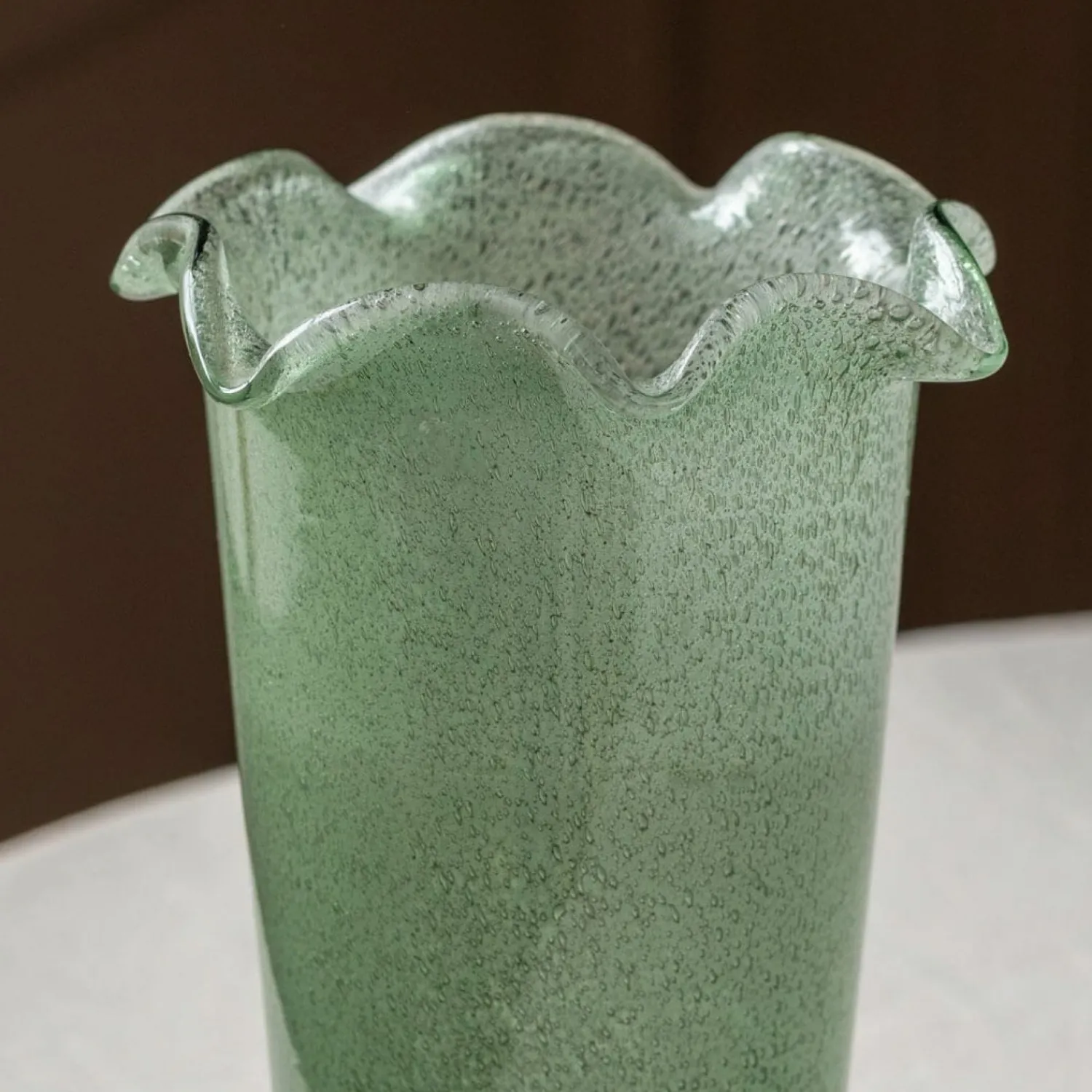 Graham & Green Green Glass Ruffle Vase
