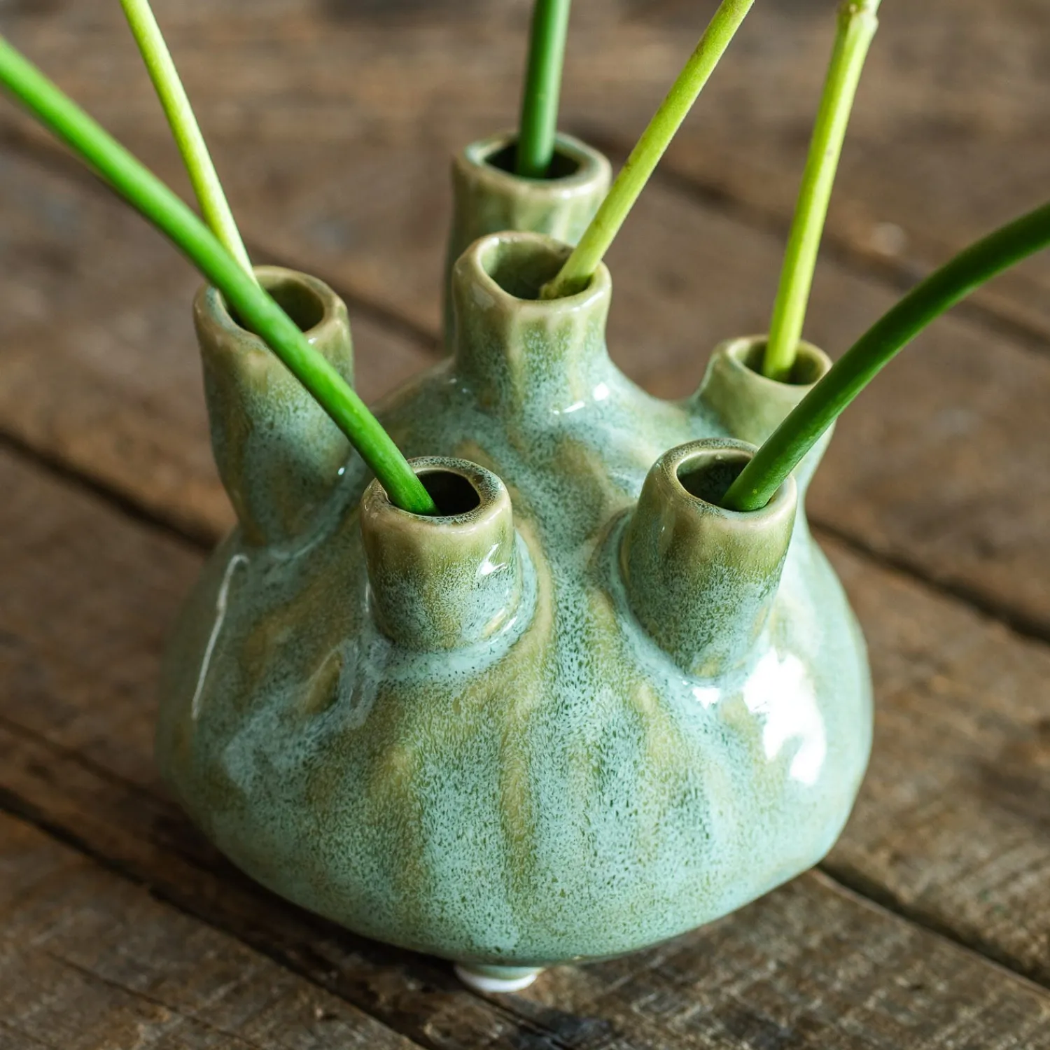 Graham & Green Green Glazed Ceramic Multi Stem Vase