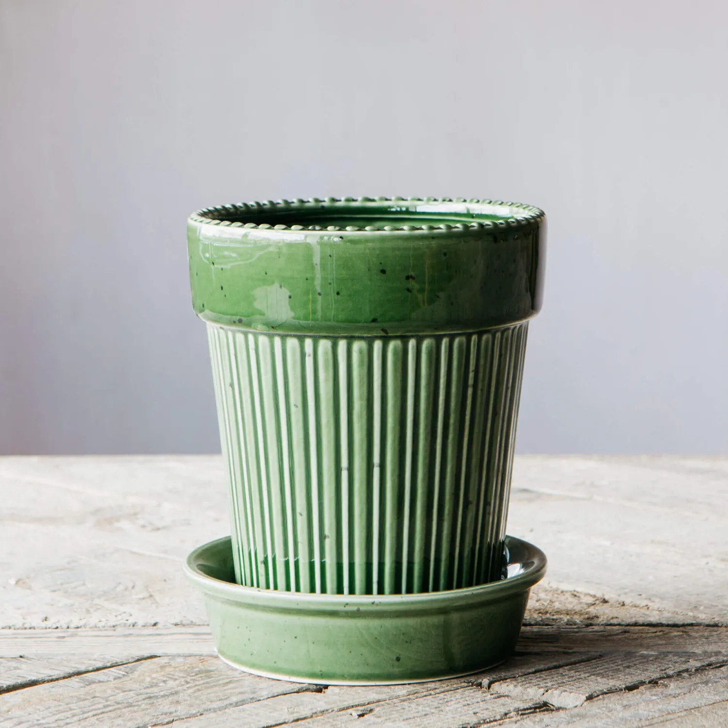 Graham & Green Green Ribbed Glazed Vase