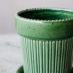 Graham & Green Green Ribbed Glazed Vase