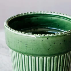 Graham & Green Green Ribbed Glazed Vase