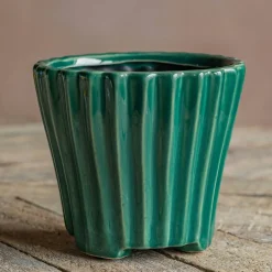 Graham & Green Green Ribbed Plant Pot