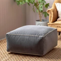 Graham & Green Grey Velvet Pouffe