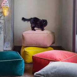 Graham & Green Grey Velvet Pouffe