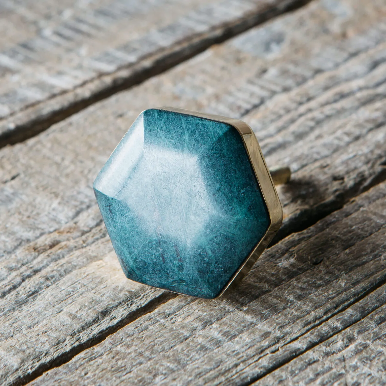 Graham & Green Hexagon Green Marble and Brass Knob