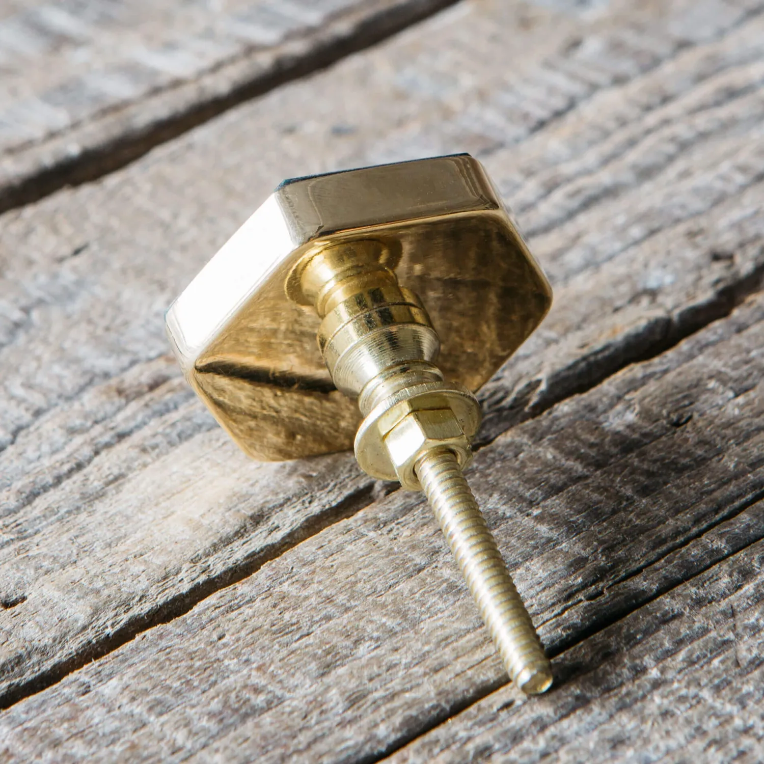 Graham & Green Hexagon Green Marble and Brass Knob