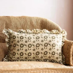 Graham & Green Indian Hand Block Printed Rectangular Floral Cushions
