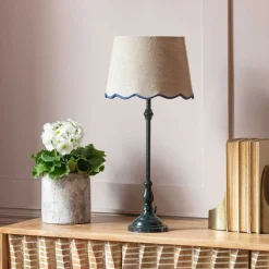 Graham & Green Iris Table Lamp with Blue Scalloped Shade