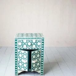 Graham & Green Jade Green Floral Bone Inlay Bedside Table