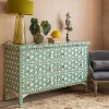 Graham & Green Jade Green Floral Bone Inlay Small Double Chest of Drawers