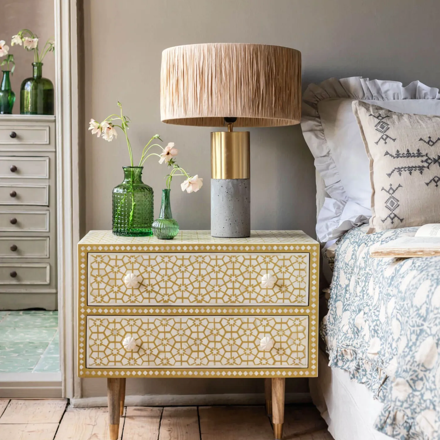 Graham & Green Jaipur Bone Inlay Bedside Table