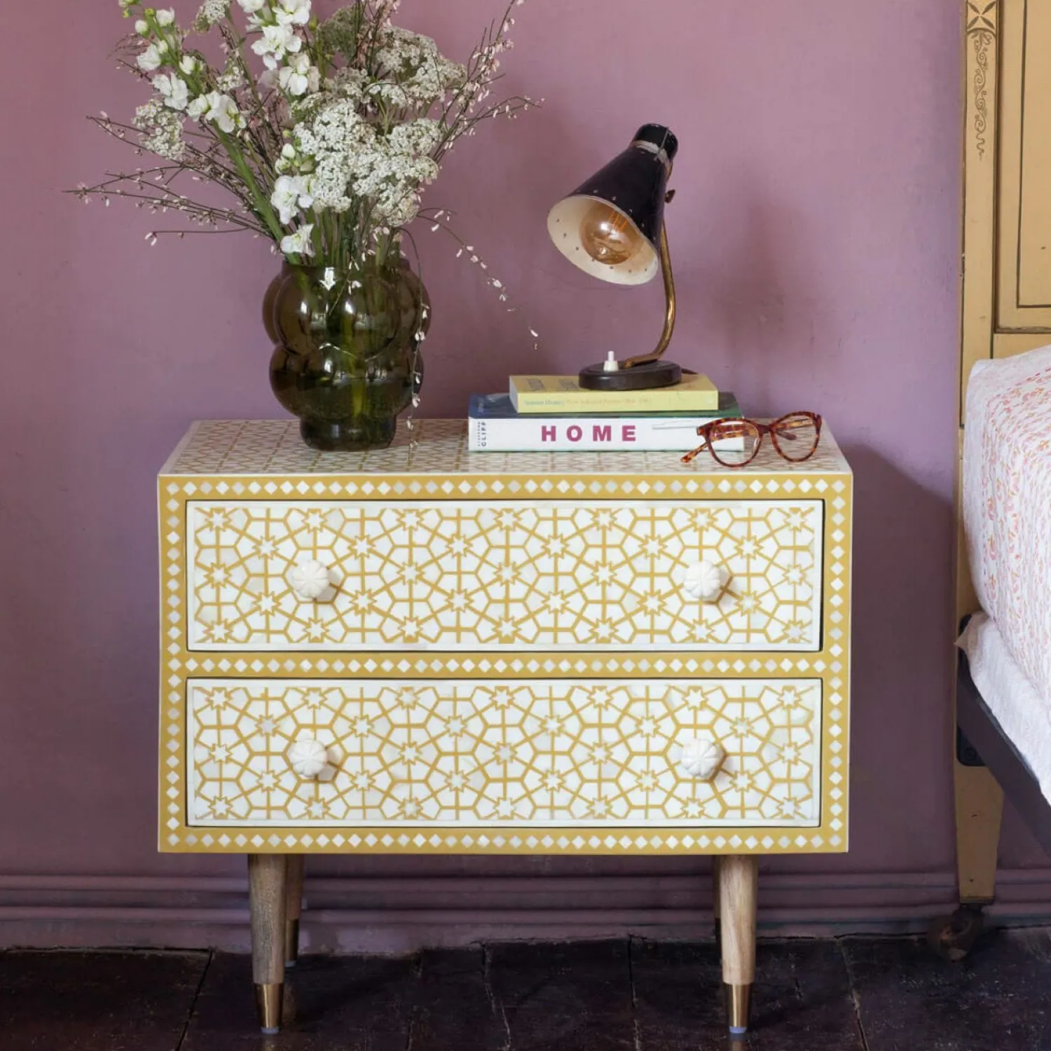 Graham & Green Jaipur Bone Inlay Bedside Table