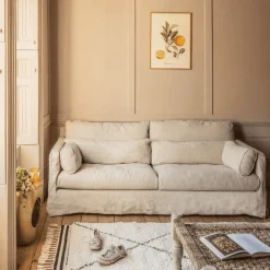 Graham & Green Jasmine Natural Belgian Linen Three Seater Sofa