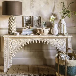 Graham & Green Kaia Carved Wood Console Table