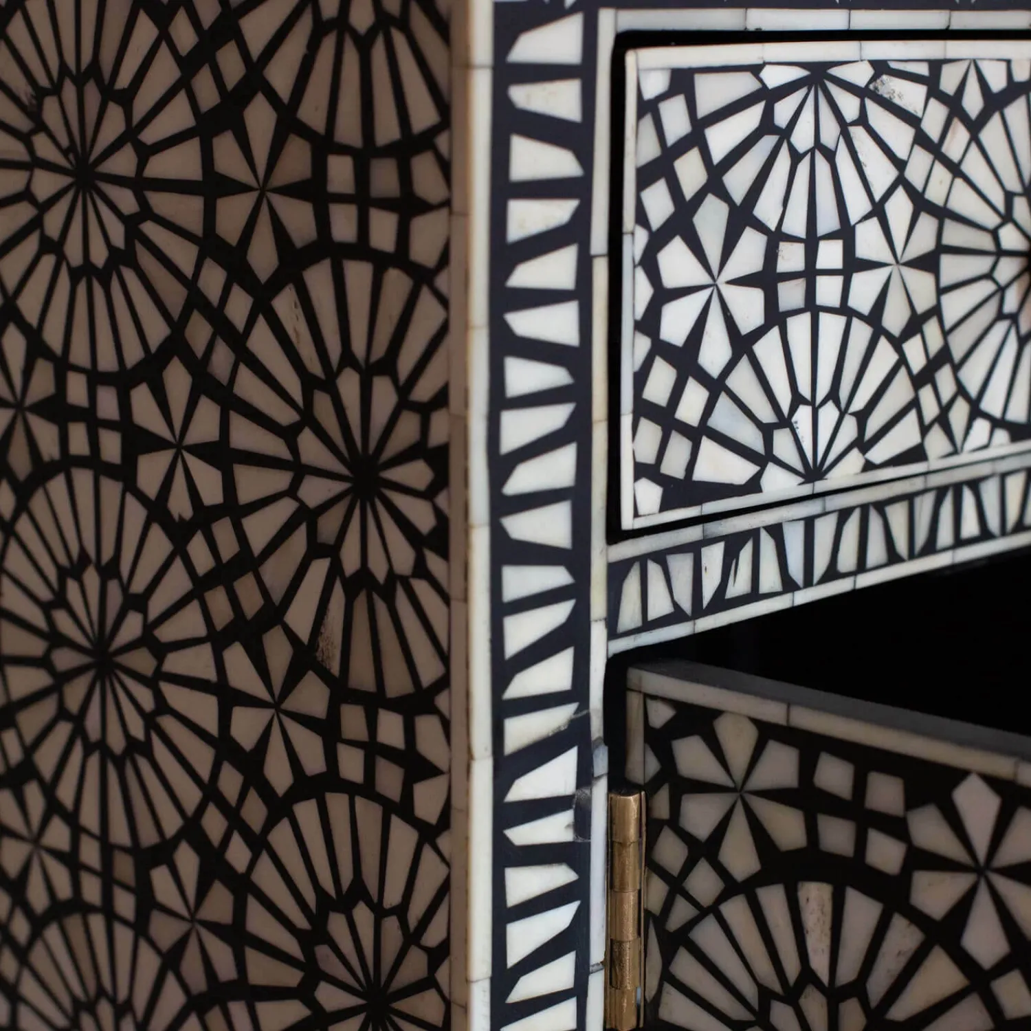 Graham & Green Kaleidoscope Bone Inlay Bedside Table