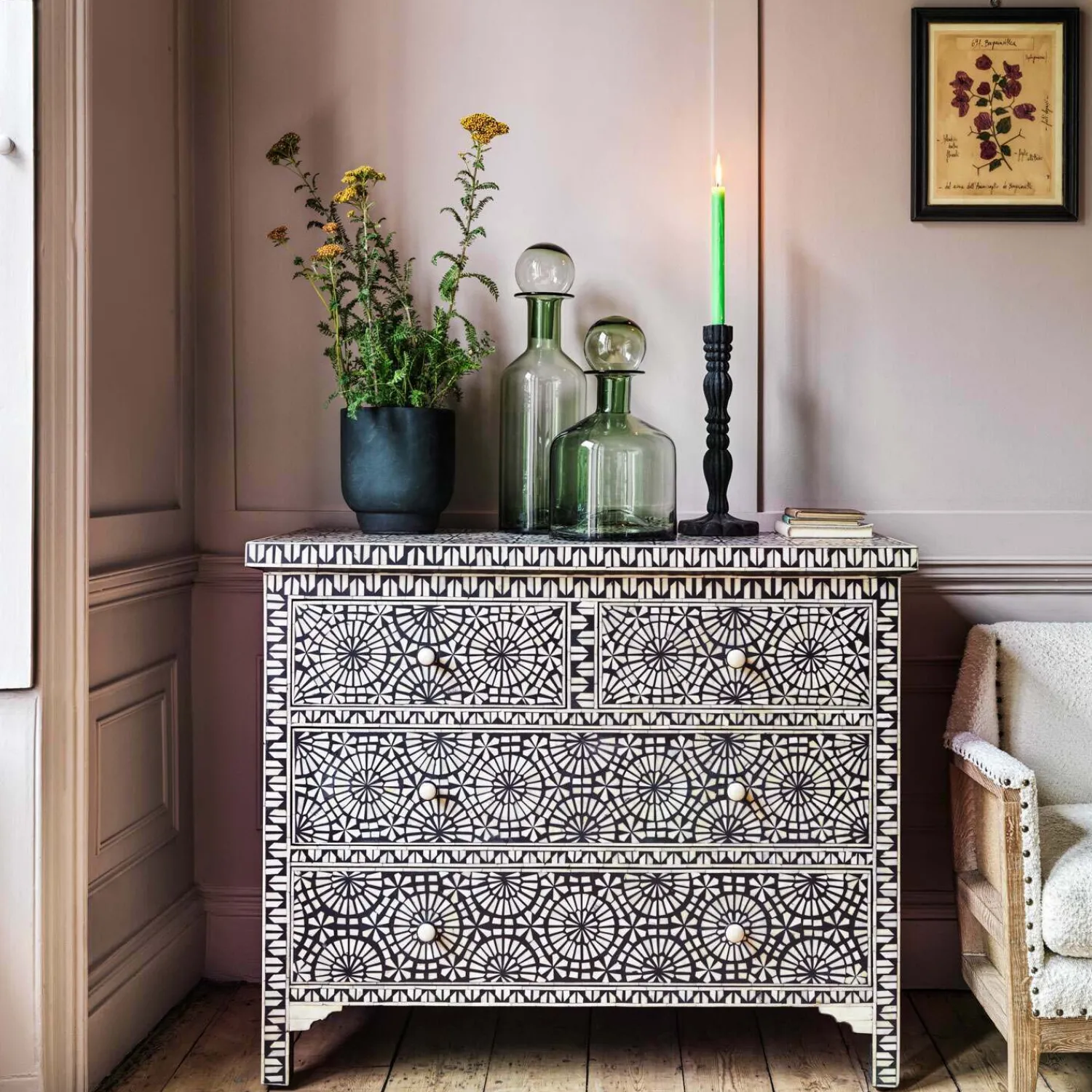 Graham & Green Kaleidoscope Bone Inlay Four Drawer Chest of Drawers